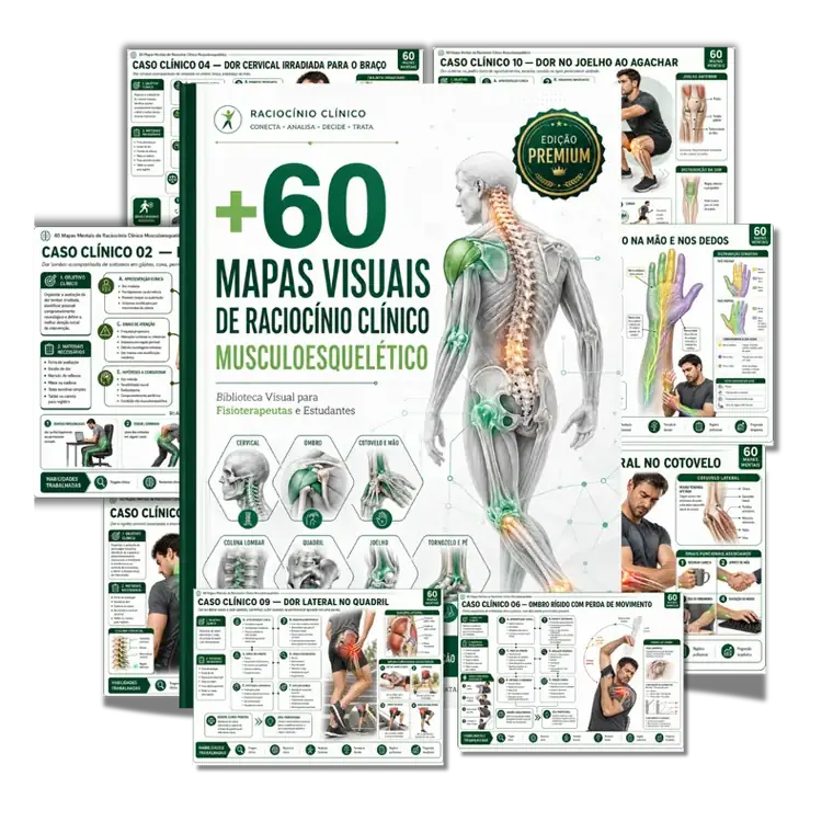 Mockup dos +60 Mapas Visuais de Raciocínio Clínico Musculoesquelético